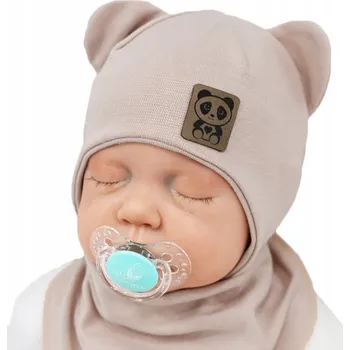 Čepice Béžová sada PANDA : čepice + šála, vel. 40-42