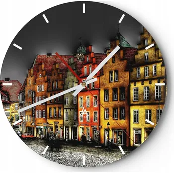 Hodiny Nástěnné hodiny do kuchyně 30x30 Město Skleněné hodiny do obýváku Loft Tiché