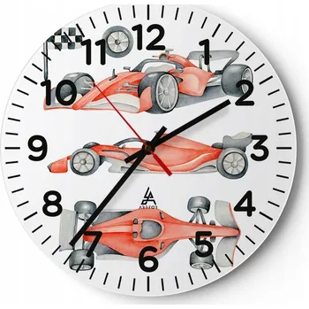 Hodiny Kuchyňské nástěnné hodiny 30x30 Závodní auta Moderní skleněné hodiny Tiché