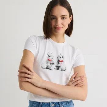 Dámské tričko Reserved - Tričko regular s potiskem - bílá - ZS233-00M - ZS233-00M-XS