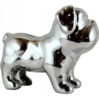 Pokladnička POKLADNIČKA MOPSEK STOJÍCÍ STŘÍBRNÁ DÁREK 10 CM