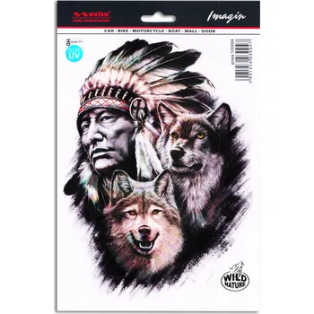 Samolepicí dekorace na vozidlo NÁLEPKA SAMOLEPKY VLK VLCI A INDIÁN TUNING