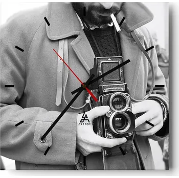 Hodiny Nástěnné hodiny do kuchyně 30x30 Fotoaparát Stylové hodiny na skle Loft Tiché