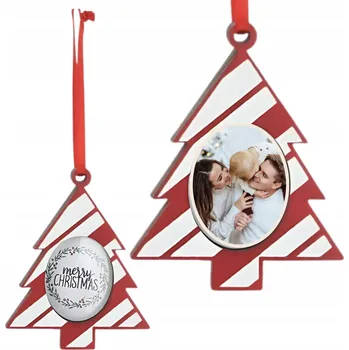 Vánoční ozdoba Dřevěný Rámeček na Fotku Závěsná Ozdoba Na Stromeček Vánoční Koule s Fotkou, Vánoční Stromeček