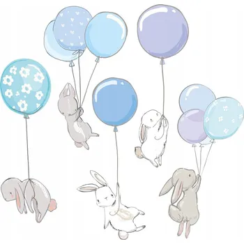 Obraz Samolepky na zeď Drukant Zajíci s modrými balónky 50x155 cm