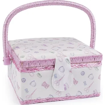 Organizér galanterie Kazeta / košík na šití čalouněný, barva 1 krémová nejsvět. galanterie