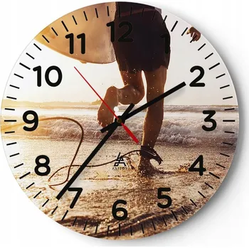 Hodiny Nástěnné hodiny do obýváku 40x40 Surfing Kulatý Skleněné hodiny Loft Tiché