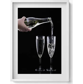 Obraz Dekorativní obraz v bílém rámu do obýváku Dvě skleničky a šampaňské 50x70 cm