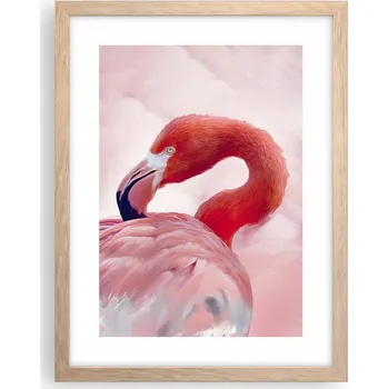 Obraz Obraz plakát v rámu světlý dub do obýváku 30x40 plameňák plakáty na zeď