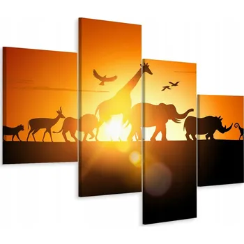 Obraz Obraz Tetraptych Divoká ZVÍŘATA Příroda 3D 80x50