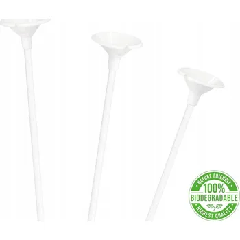 Party dekorace EKO Tyčky na balónky s papírovou zátkou bílé 10 kusů