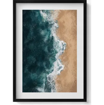 Obraz Stylový obraz v rámu Ilustrace mořských vln a pláže z ptačí perspektivy 50x70 cm