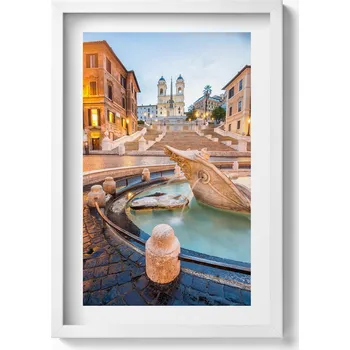 Obraz Dekorativní nástěnný obraz s grafikou v bílém rámu Fontána ve městě 40x60 cm
