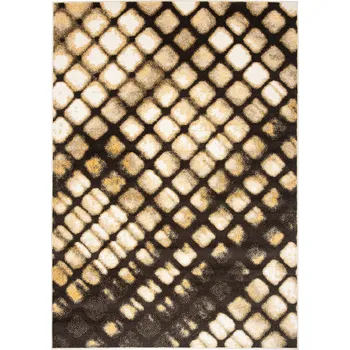 Koberec MODERNÍ KOBEREC BRUK HNĚDÁ ŽLUTÁ ČÁRY 120x170