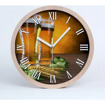 Hodiny Dřevěné nástěnné hodiny dvě sklenice piva průměr 25 cm