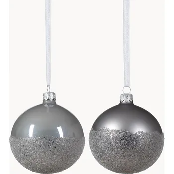 Vánoční ozdoba Sada skleněných vánočních ozdob Flossy 6 Ks, 8 cm, šedá West..