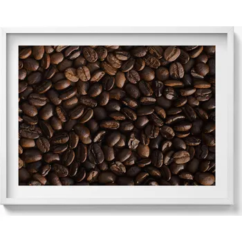 Obraz Dekorace, obraz s grafikou v krásném bílém rámu - Zrnka kávy Arabica 80x60 cm