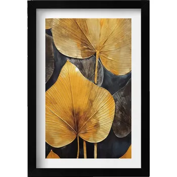 Obraz Dekorativní nástěnný obraz v černém rámu do pokoje Listy glamour 20x30 cm
