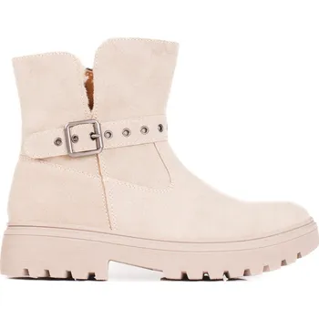Dámská treková obuv Béžové dámské kozačky s přezkou GD-TL40BE Velikost: 39