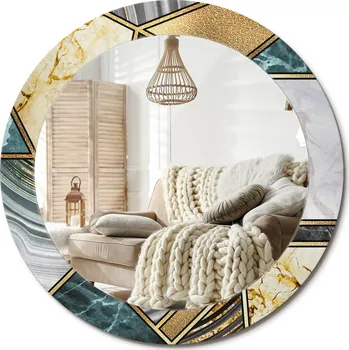 Zrcadlo Zrcadlo s potiskem do koupelny v obývacím pokoji Mramorový styl Průměr 70 cm