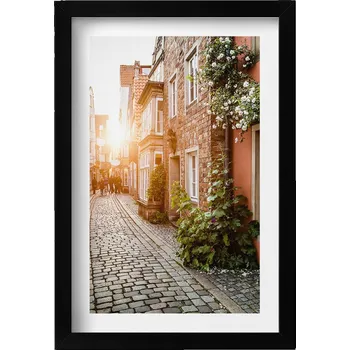 Obraz Ozdobný nástěnný obraz v černém rámu Italská ulice mezi budovami 20x30 cm