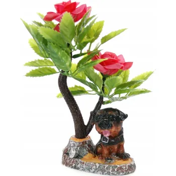 umělá květina UMĚLÝ KVĚT STROMEK + FIGURKA PSA 16 cm