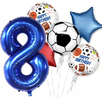 Balónek Sada balónků ČÍSLICE 8 SPORT NAROZENINY RAGBY BALÍČEK BASKETBAL