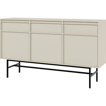 Komoda Komoda Evo se třemi dvířky, zásuvkami a rámem 154 cm Šedobéžová