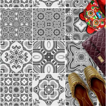 Tapeta Samolepky na podlahové dlaždice 30x30 cm, samolepicí – ŠEDÁ MOZAIKA (PATCHWORK)