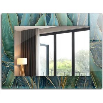 Zrcadlo Zrcadlo se skleněným rámem s potiskem listů a linií 80 x 60 cm
