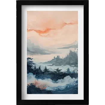 Obraz Obraz s rámem a grafikou na zeď Abstraktní krajina hor a lesů 20x30 cm