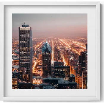 Obraz Moderní nástěnná dekorace obraz v bílém rámu Večerní město 50x50 cm