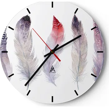 Hodiny Nástěnné hodiny do kuchyně 30x30 Ptačí Pírko Skleněné hodiny do obýváku Tiché