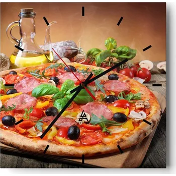 Hodiny Nástěnné hodiny do kuchyně 30x30 Gastronomie Stylové hodiny na skle Loft Tiché