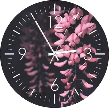 Hodiny Nástěnné hodiny KULATÝ Fotoobraz 80cm Květy akácie