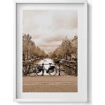 Obraz Dekorace obraz s grafikou v krásném rámu Pohled na Amsterdam s koly 50x70 cm