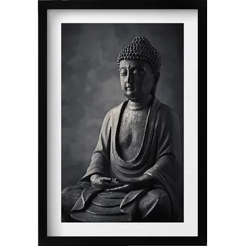 Obraz Obraz s rámem a grafikou na zeď Černobílá fotografie sochy Buddhy 40x60 cm