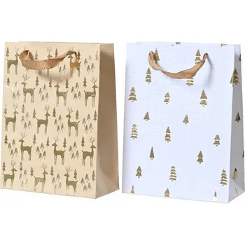 Dárková taška Papírová dárková taška bílá se zlatými stromečky
