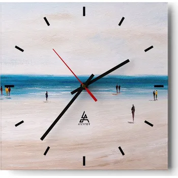 Hodiny Velké nástěnné hodiny na zeď 40x40 Pláž Skleněné hodiny Čtvercové Tiché