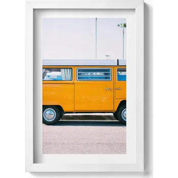 Obraz Ozdobný nástěnný obraz v rámu s grafikou Žlutý prázdninový automobil 20x30 cm