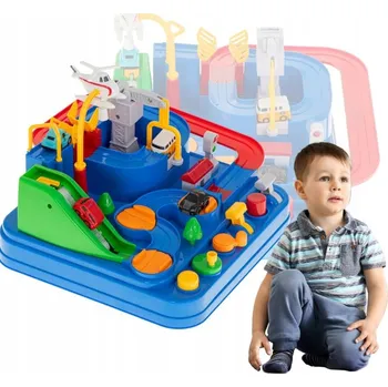 autodráha Interaktivní dráha s překážkami, parkoviště a závodní dráha + 4 autíčka (Policie, Hasiči, Vrtulník)