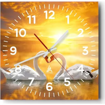 Hodiny Kuchyňské nástěnné hodiny 30x30 Labutě Skleněné hodiny do obýváku Moderní Tiché