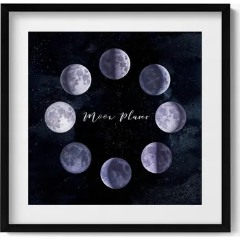 Obraz Elegantní obraz do obývacího pokoje v černém rámu Ilustrace fází měsíce 50x50 cm