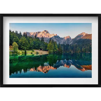 Obraz Nástěnný obraz v černém rámu do obýváku kuchyně Krajina jezera 70x50 cm