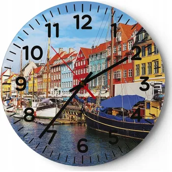 Hodiny Nástěnné hodiny do obýváku 40x40 Kodaň Kulatý Skleněné hodiny Loft Tiché