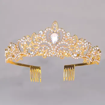 Souprava šperků B-TOP Luxusní svatební korunka do vlasů DRAHOKAM Druh barvy: Zlatá