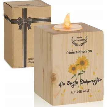 Svícen Romadedi Dřevěný svícen Dárek pro nejlepší sestru 7x7x9 cm