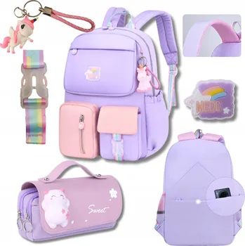 Školní batoh vícekomorový K&M fialový, růžový, vícebarevný