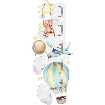 Samolepící dekorace Měřítko výšky pro děti medvídek letadlo balón Samolepka na stěnu 45x120
