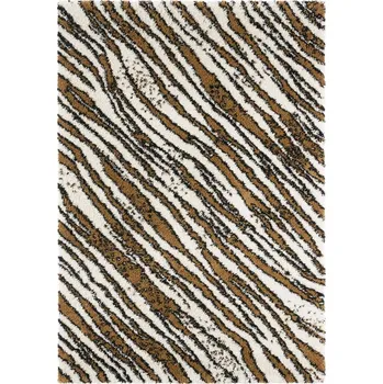 Koberec Krémově hnědý koberec do obýváku, silný koberec shaggy, vzor zebra 80x150 cm